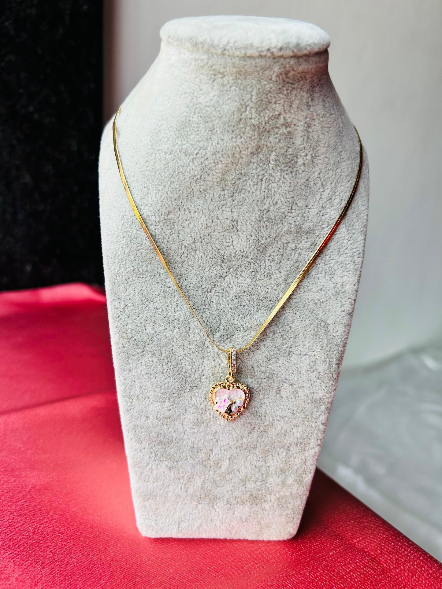 Pink Heart Rose Necklace