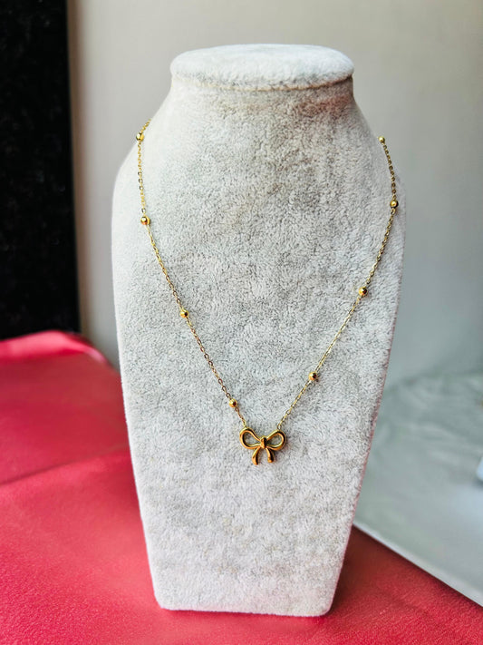 Ball Chain Bow Necklace